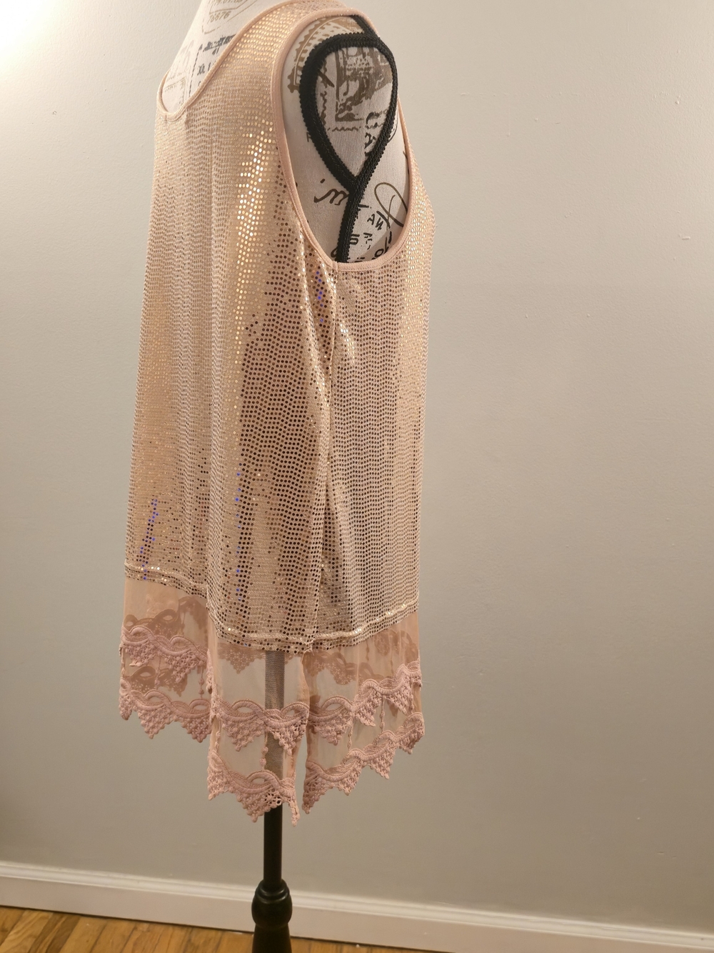 Sequined Lace-Trim Sleeveless Chemise in Blush Pink - Picture 4 of 7